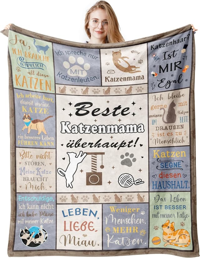 Detalle de Jinmaple Geschenk für Katzenliebhaber: Katzenmama-Fleece-Decke 150 x 130 cm