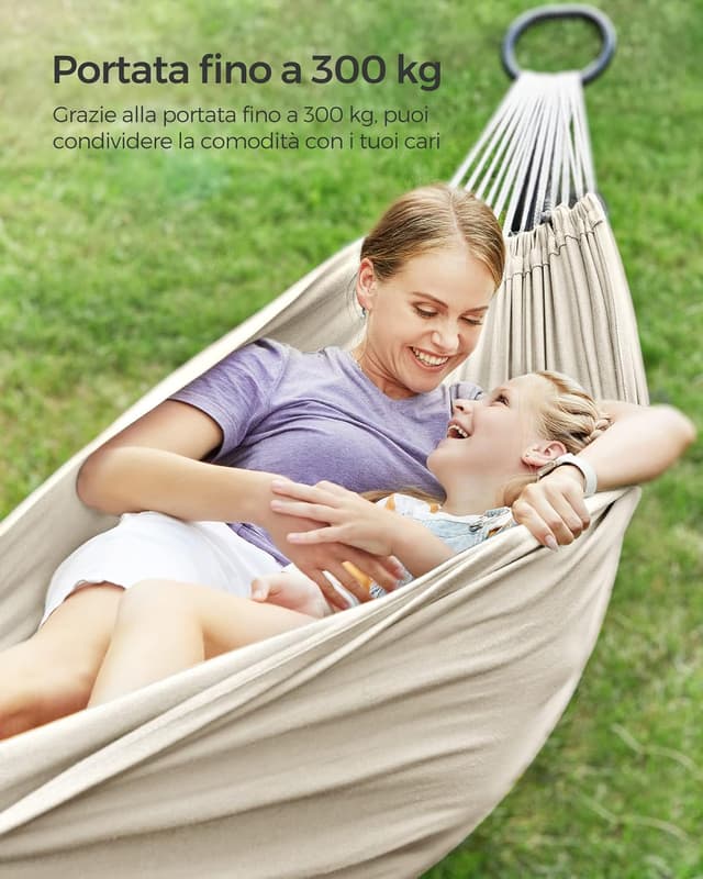 Detalle de SONGMICS amaca doppia 210 x 150 cm con portata fino a 300 kg, beige GDC15M