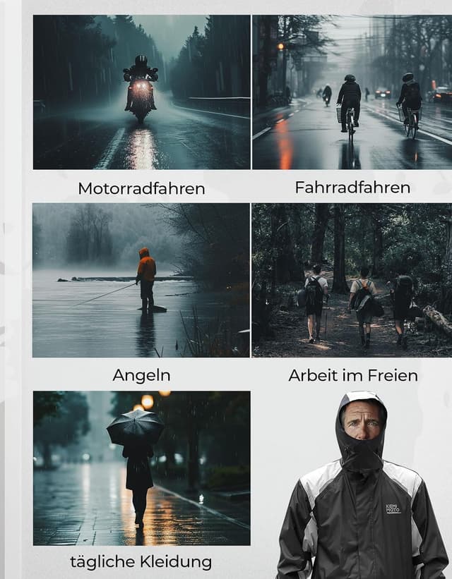 Thumbnail 6 de KEMIMOTO Herren Motorrad-Regenanzug mit 15.000 mm Wassersäule – wasserdichte Regenjacke & Regenhose