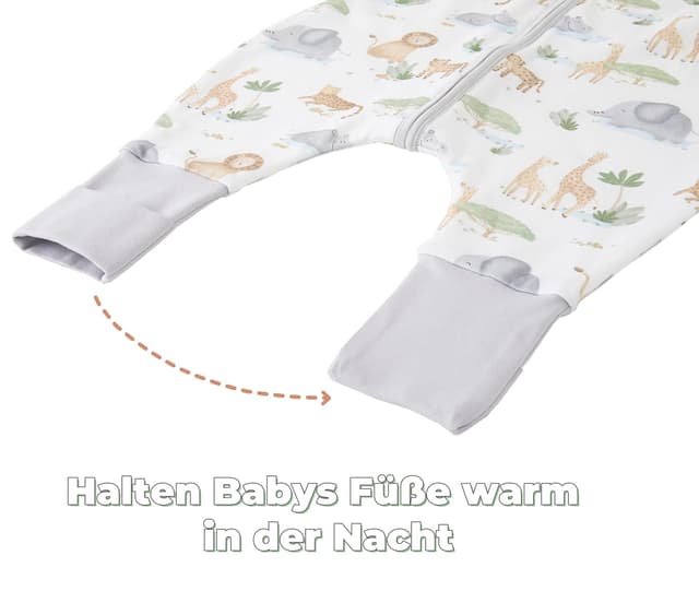 Detalle de Chilsuessy Baby-Schlafsack mit Füßen im 2er-Set, 1,5 Tog – 100% Baumwolle (105–120 cm)