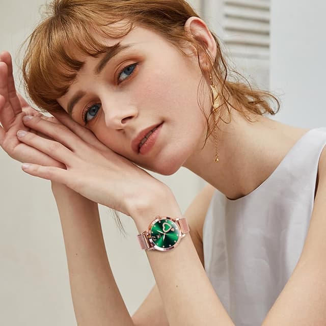 Detalle 2 de OLEVS Damenuhr Roségold Herz Diamant Quarz