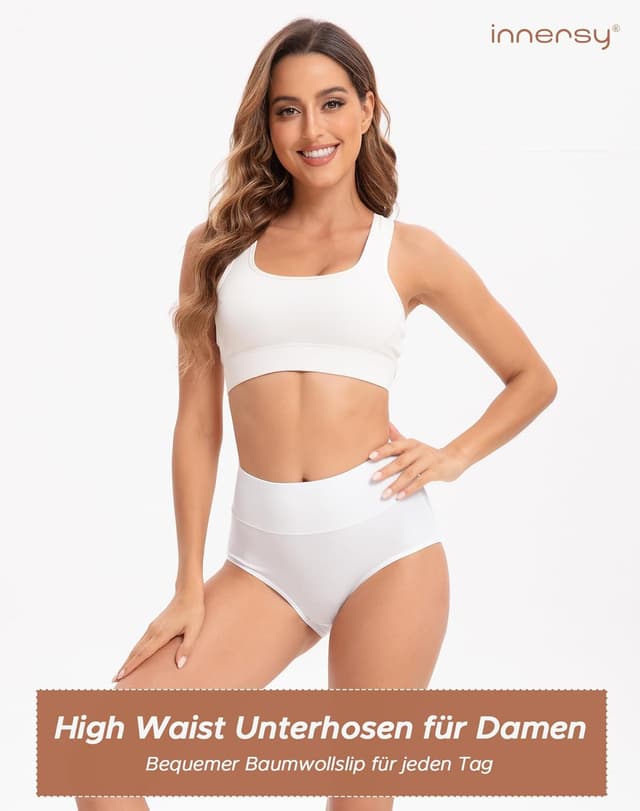 Detalle 2 de INNERSY Damen-Slips mit hoher Taille (Baumwolle, Stretch) – 5er Pack