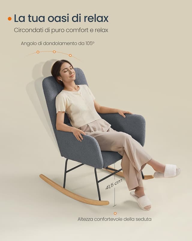 Thumbnail 3 de SONGMICS HOME Sedia a Dondolo Grigio Ardesia