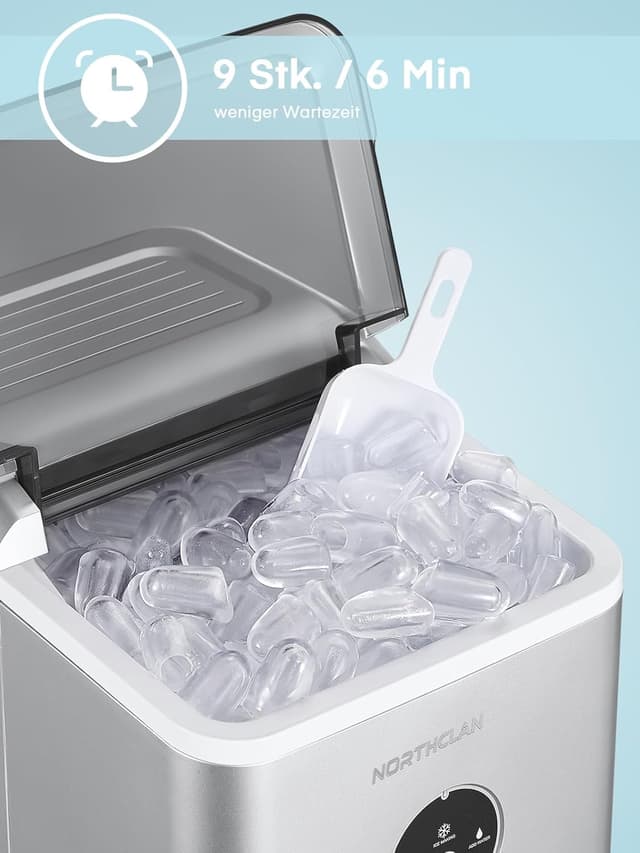 Detalle de Eiswürfelmaschine 14 kg/24 Stunden (9 Eiswürfel in 6–8 Minuten) mit LED-Display & Schaufel – Ice Maker für Zuhause und Büro