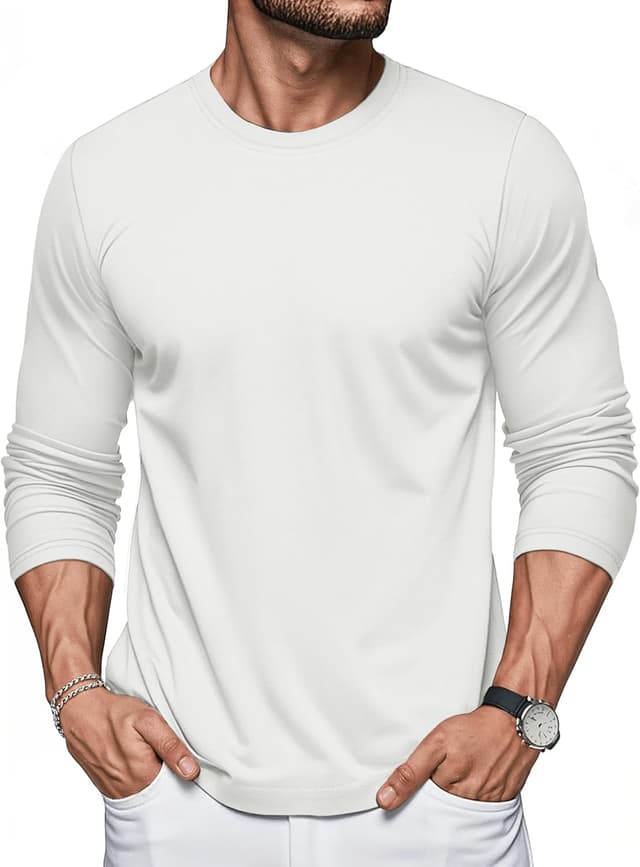 Detalle de MAGCOMSEN Langarmshirt Herren aus Baumwolle – Longshirt mit Rundhals, Longsleeve für Freizeit und Alltag