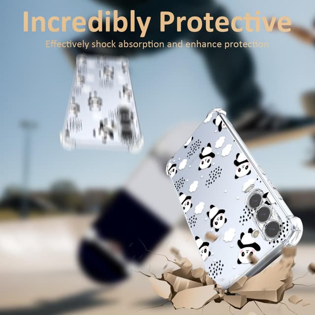 Detalle de CAROKI Clear Case for Samsung S25 5G (Transparent TPU + Polycarbonate, Panda Pattern)