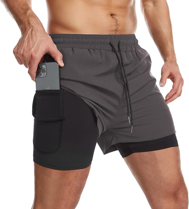 Detalle de Danfiki men’s 2-in-1 running shorts with phone pocket (lightweight quick-drying)