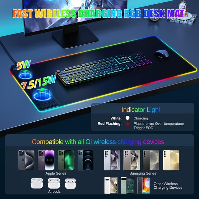 Thumbnail 1 de Wireless Charging Desk Mat 15W Mousepad