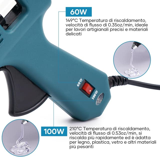 Thumbnail 6 de Assark pistola per colla a caldo 60/100 W con 15 bastoncini da 11 mm x 220 mm