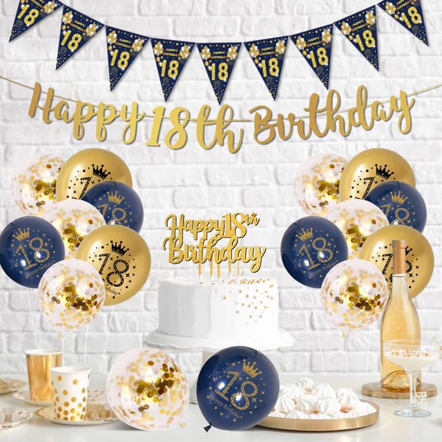 Thumbnail 4 de 18th Birthday Decorations Boys Blue Gold