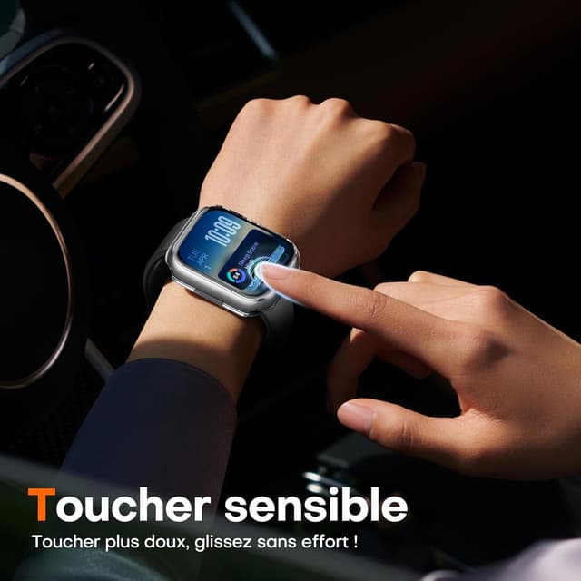 Detalle de TAURI Étui PC 2 pièces + protection écran en verre trempé pour Apple Watch Series 11/10 46 mm (champagne + transparent)