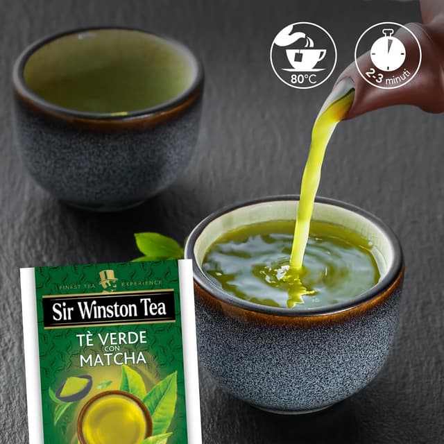 Detalle 2 de Sir Winston Tea Tè Verde Matcha con 60 filtri (3 confezioni da 20) – senza lattosio, glutine e allergeni, vegan