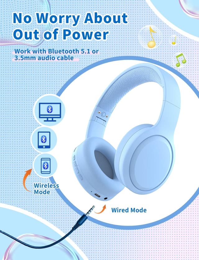 Detalle 2 de Xunpuls Kids Bluetooth Headphones 10H playtime