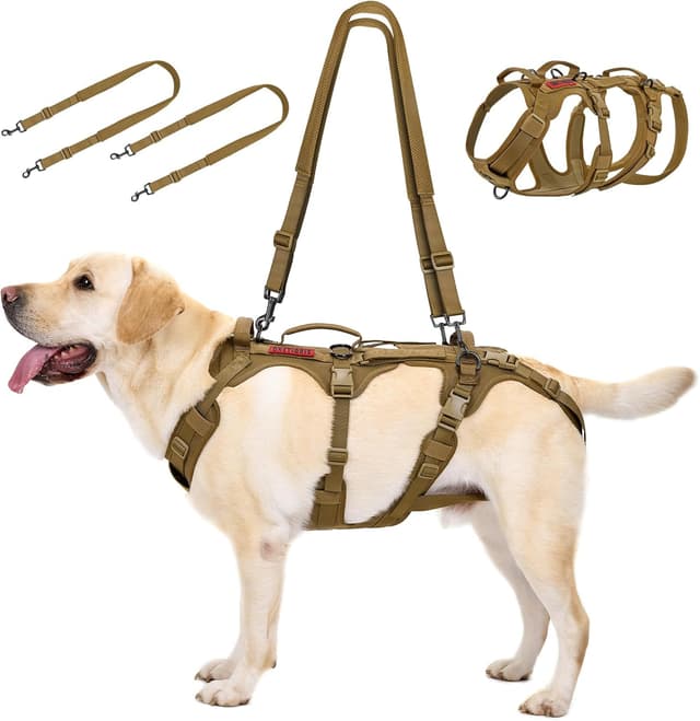 Detalle de OneTigris harnais de levage pour chien âgé, tactique de transport (kaki, taille M) avec bretelles amovibles et poignées
