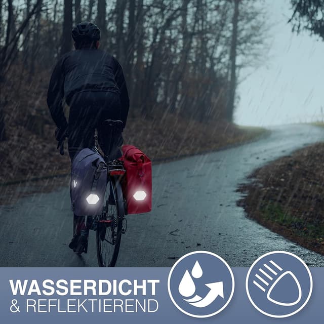 Detalle de Valkental ValkOcean Gepäckträgertasche 28 l – groß, wasserdicht, abschließbar, ohne PVC (mit Reflektoren)