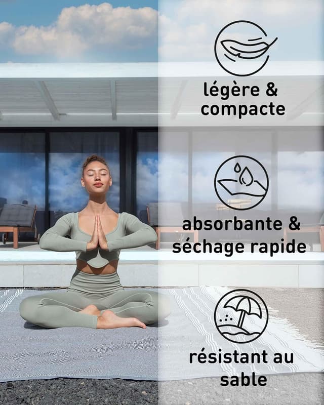 Thumbnail 5 de Fit-Flip Fouta 200x200cm coton 100% bleu marine