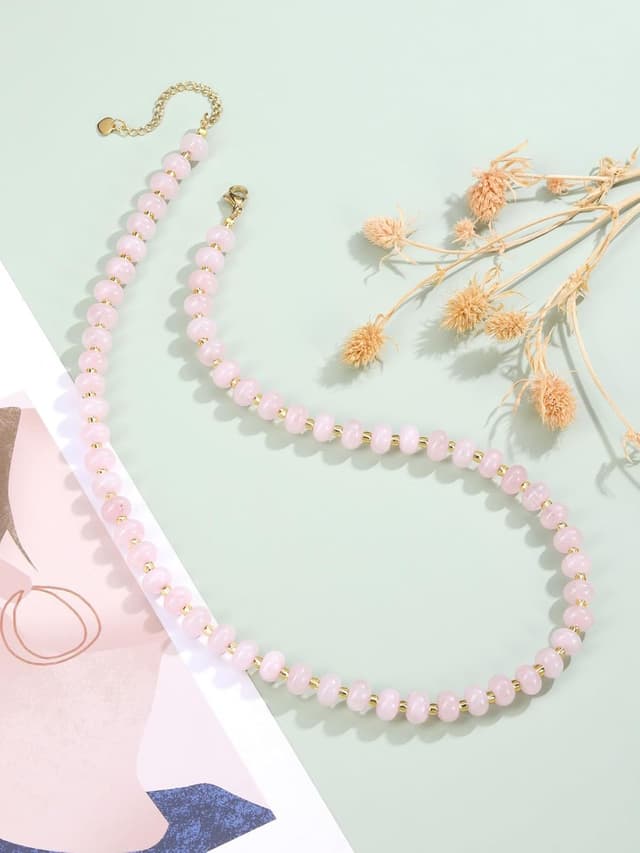 Detalle de Crystal choker necklace 8×5mm Rose Quartz