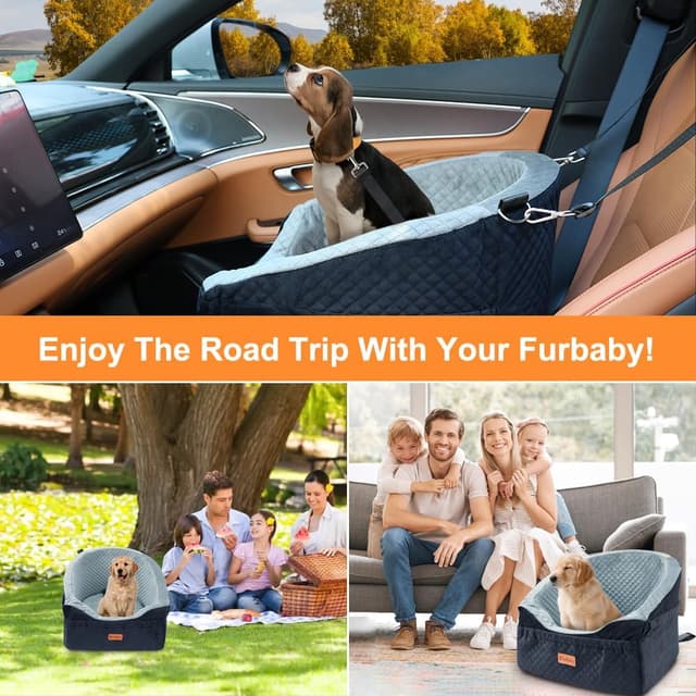 Thumbnail 6 de Vivifying Hundeautositz mit abnehmbarer & waschbarer Sitzerhöhung, Sicherheitsgurt, Grau (für Hunde bis 11,3 kg)