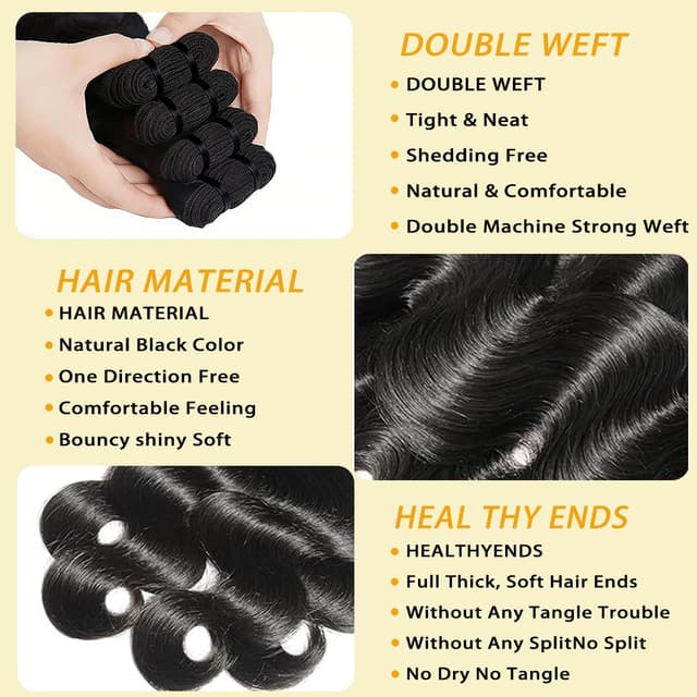 Detalle de 14A Raw Human Hair Bundles (18 20 22 24 Inch) Brazilian Virgin Body Wave, 100% Unprocessed, 4 Bundles