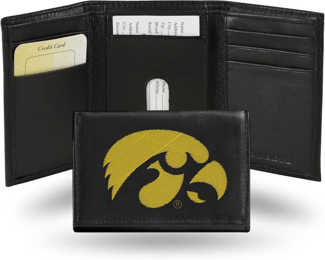 Detalle de Rico Industries NCAA Standard Embroidered Tri-Fold Wallet (Black Leather)