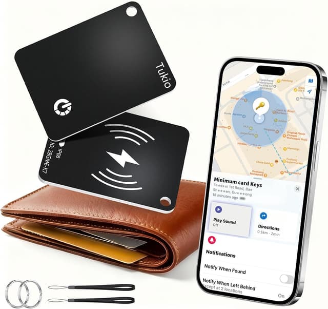 Detalle de Pack de 2 cartes traceur noir compatible Apple Find My (iOS) – traceur Bluetooth Smart Tag IP68, recharge sans fil