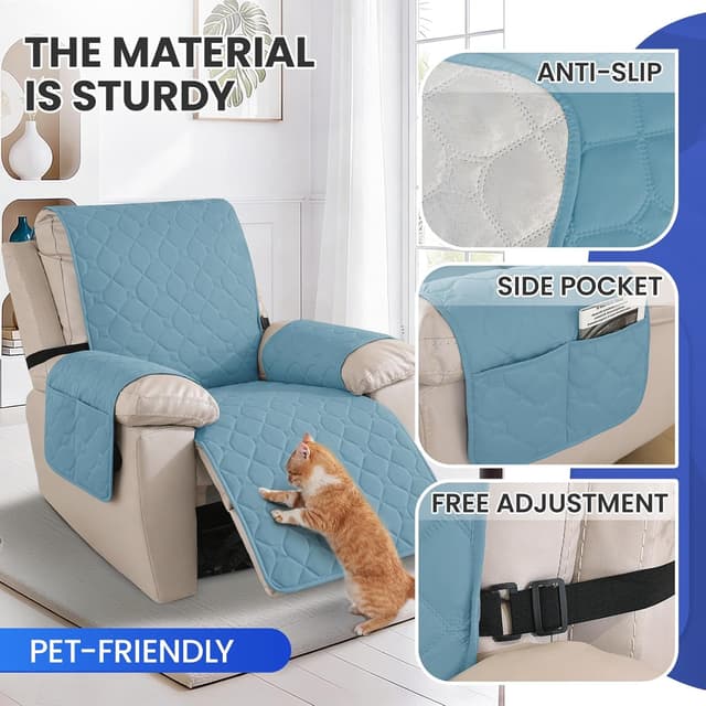 Detalle de Ystyle Copripoltrona 1 posto per relax reclinabile impermeabile, con braccioli e fascia elastica, blu acqua