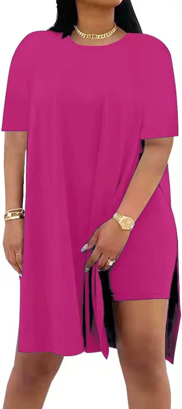 Detalle 2 de AXOSY Women Plus Size 2-Piece Short-Sleeve Tunic Top & Skinny Biker Shorts Set