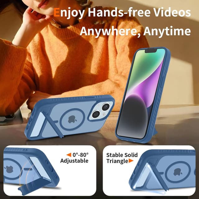 Detalle de Coque magnétique jrester pour iPhone 13 avec support et protections (TPU/PC) – Bleu