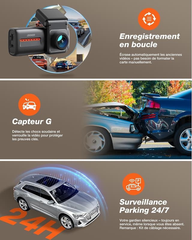 Detalle 2 de iZEEKER Dashcam 4K double caméra avant/arrière avec Wi‑Fi 6 et écran IPS 2,99
