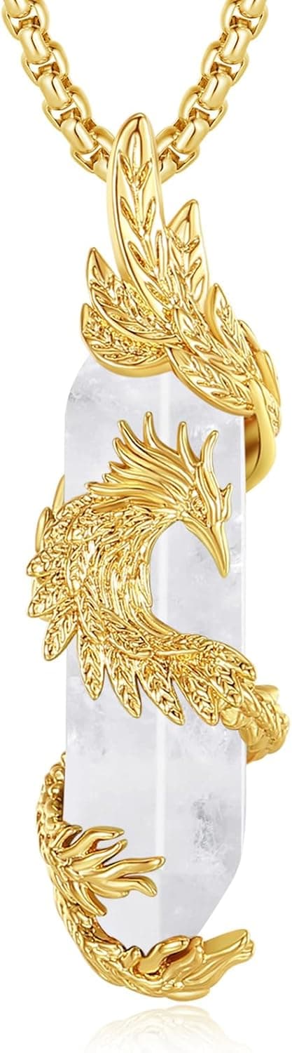 Detalle de INFUSEU Kristall Phönix Kette mit Vogelhänger – Rising Phoenix Lapislazuli Look