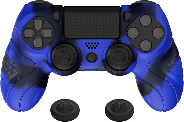 Detalle de playvital Guardian Edition ergonomic silicone case cover with anti-slip grip for PS4 Slim/Pro controller – Blue & Black