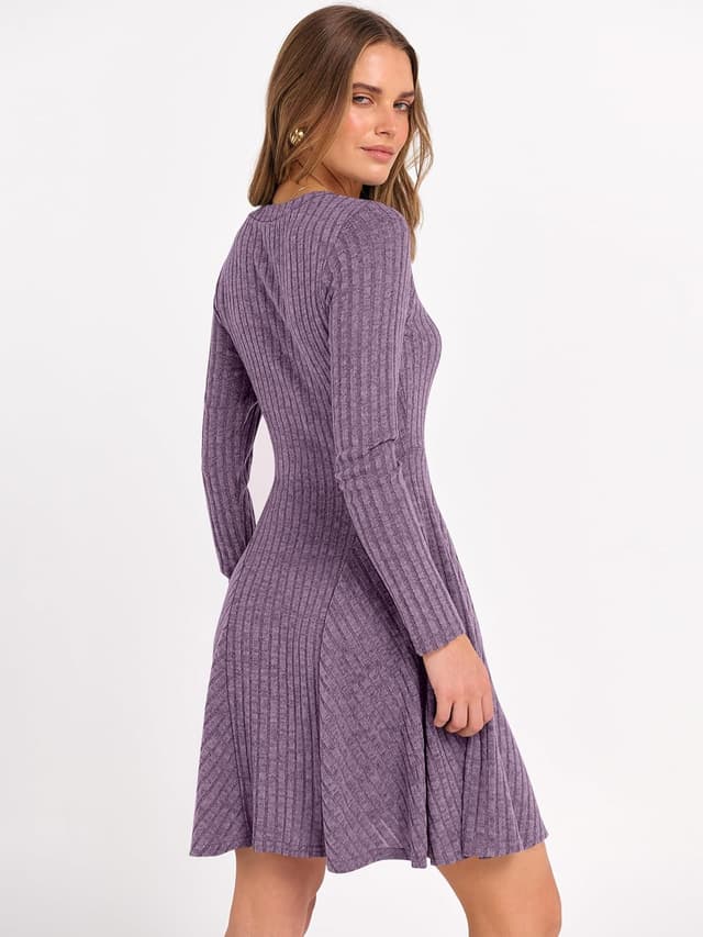 Detalle 2 de ANRABESS Women Long Sleeve Ribbed Sweater Dress