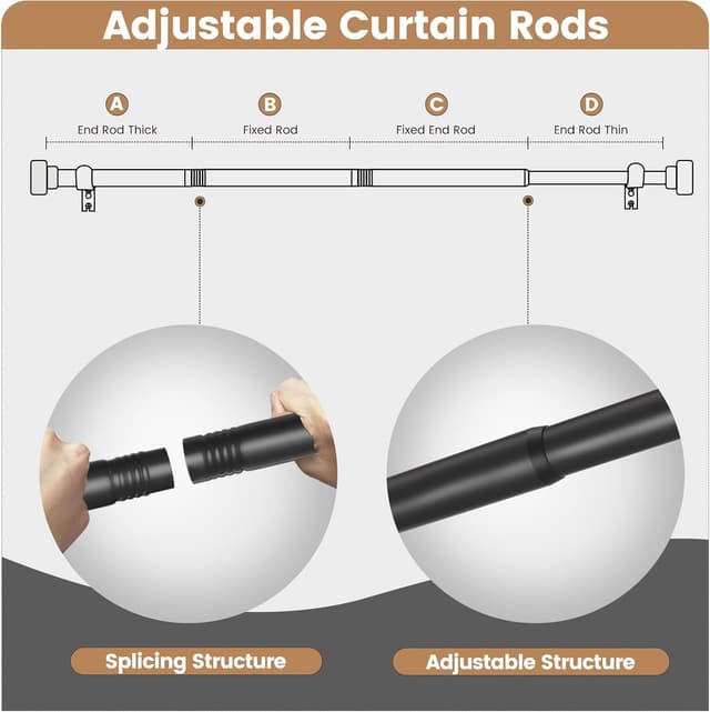 Thumbnail 4 de WIN4ALL Black Curtain Rods 30"-60" 📐