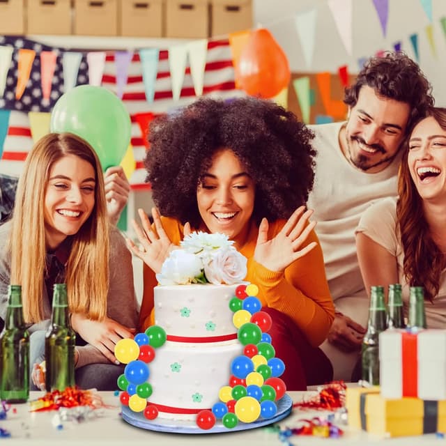 Detalle de RIBBOOO 40 pcs ball cake toppers with foam balls and wire insert rods (Red, Blue, Yellow, Green)