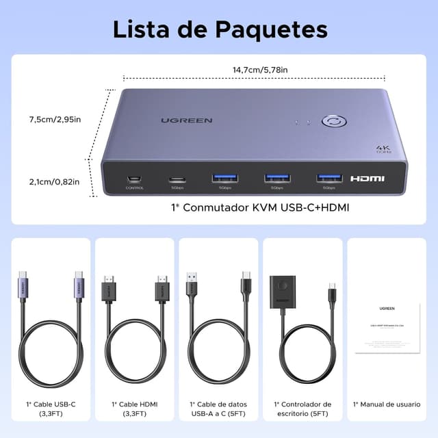 Thumbnail 8 de UGREEN KVM Switch HDMI USB-C 4K 60Hz 2 Entradas 🖥