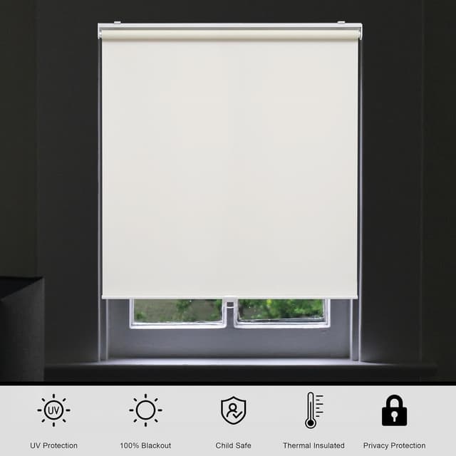 Detalle de Sunoff Cordless Blackout Roller Shades (Thermal Insulated), Beige 33.5" W x 72" H