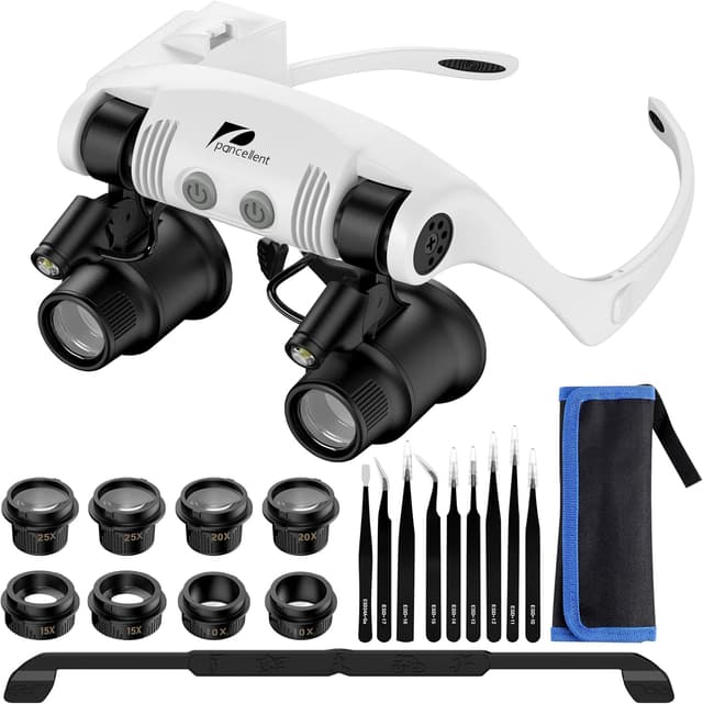 Detalle de Pancellent lente d’ingrandimento per riparazione orologi con 4 lenti staccabili, 2 LED e pinzette di precisione antistatiche