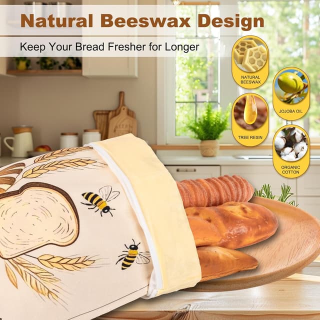 Detalle de Nedsewor 2 Pack Beeswax Bread Bags 17x13in
