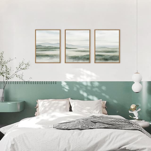 Detalle de ANHUIB 3er Poster Set „Nebelige Bergwände“ – Landschafts-Wandbilder auf Leinwand mit Rahmen, 30×40 cm (3-teilig)