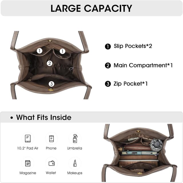 Detalle de Kattee sac fourre-tout en cuir pour femme avec fermeture magnétique