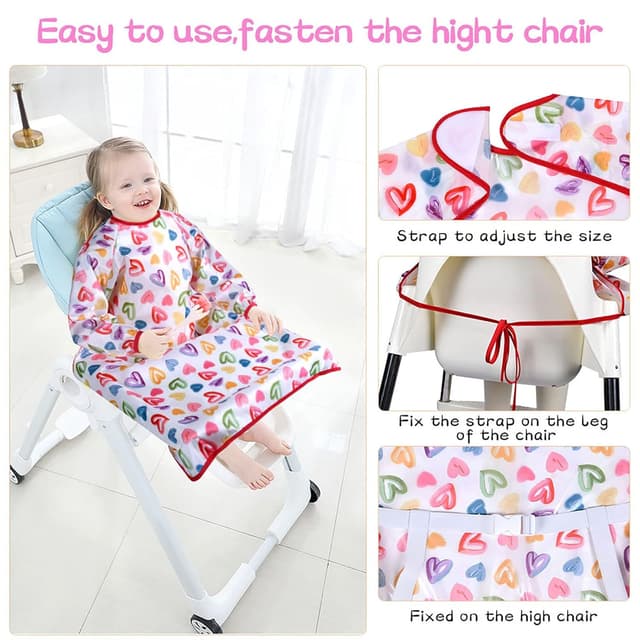 Detalle 2 de Vicloon Lätzchen mit Ärmeln für den Hochstuhl – wasserdichtes Baby-Ärmellätzchen mit Herz-Motiv