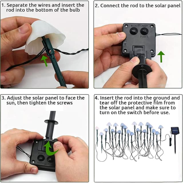 Detalle de Joycome Solar Lichterkette Außen mit 20 LED Pilzen – wasserdicht, 2 Modi, für Garten & Balkon