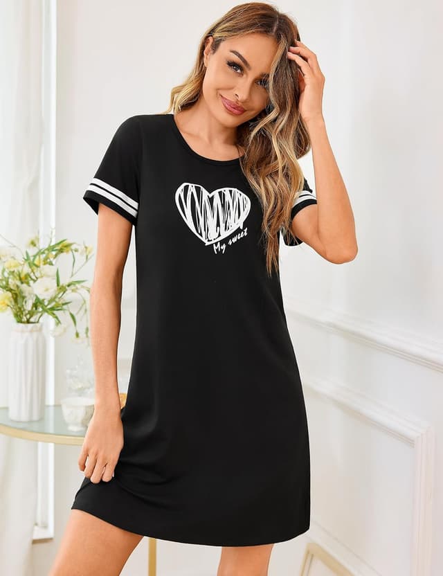 Detalle de Chemise de nuit femme en coton Uniexcosm (95 % coton, 5 % élasthanne) – manches courtes à col rond