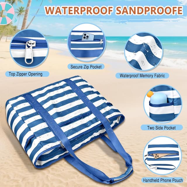 Detalle de KTUEOV Sac de plage femme XXL 45L pliable et imperméable, sac caba grand format