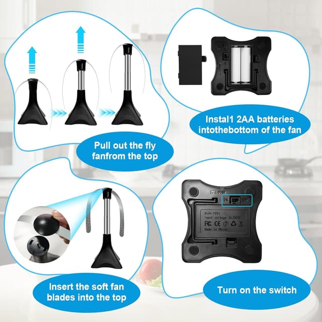Detalle de Set da 2 ventilatori repellente per mosche e zanzare portatile, pieghevole e da appendere