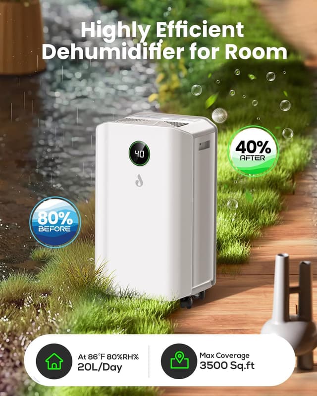 Thumbnail 1 de 20L/Day Dehumidifier for Home with 3L Tank 🛠