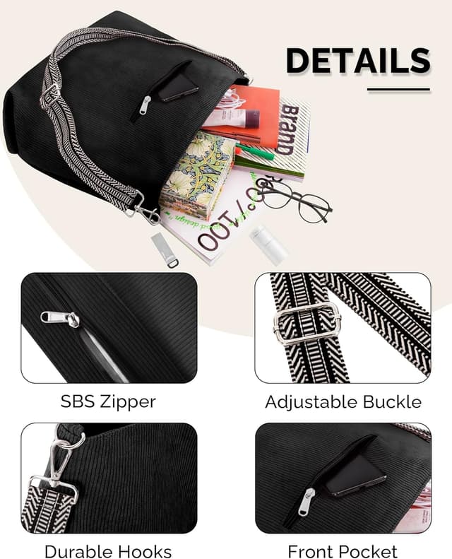 Thumbnail 6 de Prite Shopper Tasche Damen in Groß mit Kordstoff – Tote Bag für College, Schule, Arbeit & Reisen