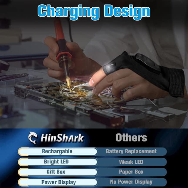 Detalle de Hinshark LED-Handschuhe wiederaufladbar 7–10h