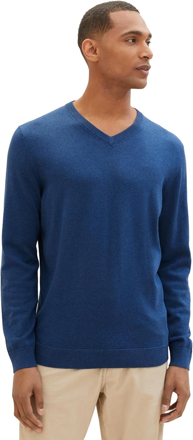 Detalle de TOM TAILOR Basic V-Neck da uomo: maglione leggero con scollo a V