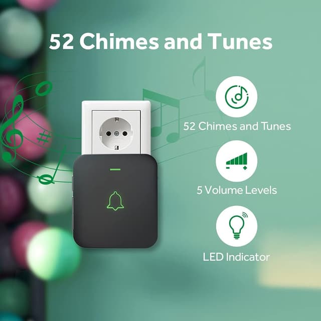 Detalle 2 de AVANTEK Funkklingel kabellos Türglocken mit Plug-In-Empfänger (300 M) und 2 Sender – IP55, 52 Melodien